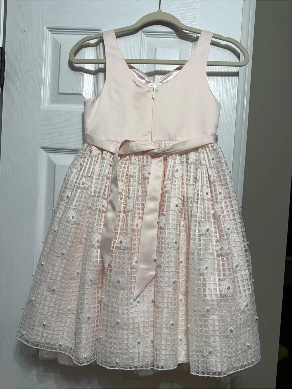 American Princess Girls Size 8 Blush Pink Lace Pearl Special Occasion Dress